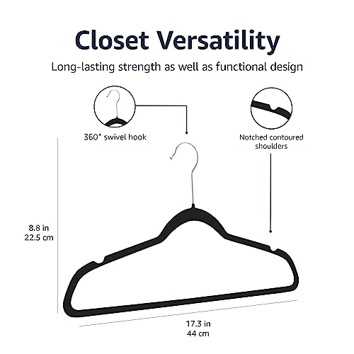 Amazon Basics Slim Velvet Non-Slip Space Saving Suit Clothes Hangers, Closet Organizer, Black, 50-Pack - color: Black, size: Pack of 50