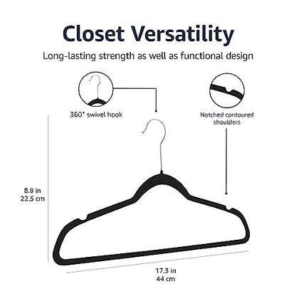 Amazon Basics Slim Velvet Non-Slip Space Saving Suit Clothes Hangers, Closet Organizer, Black, 50-Pack - color: Black, size: Pack of 50