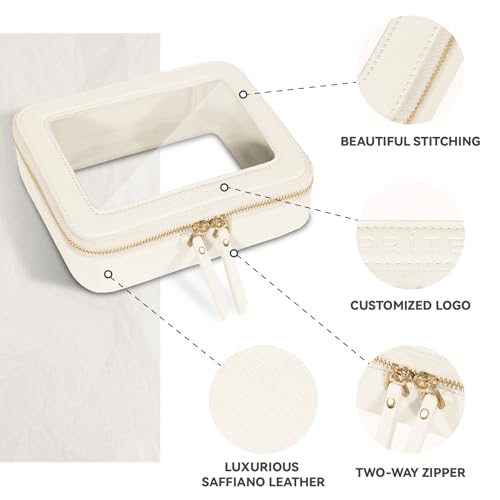 Prite Clear Makeup Bag Cosmetic Organizer Case Waterproof Travel Toiletry Bag Skincare Pouch with Golden Zipper(Beige) - color: Beige, size: Standard - Single Layer