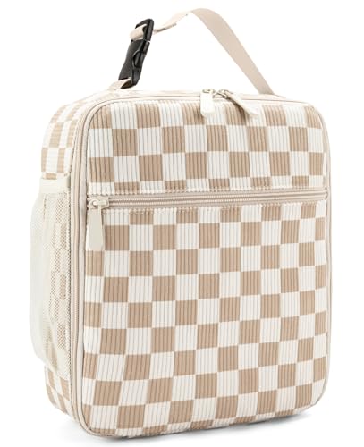 Lunch Box for Women Men Adult Insulated Lunch Bag Women Men Small Reusable Lunchbox for Work Picnic Travel (Beige-Brown Plaid) - color: Beige-Brown Plaid