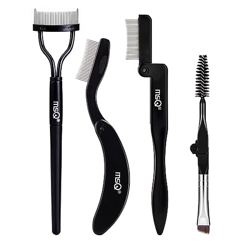 MSQ Eyebrow Brush and Comb Folding Eyelash Brush Eyelash Separator Eye Brow Comb & Spoolie Brush Professional Mascara Brushes Eye Makeup Tools Set 4PCS - size: 4 PCS