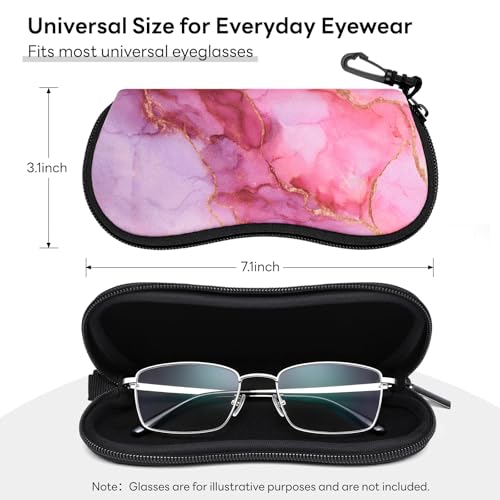 Sunglasses Case with Belt Clip, Ultra Light Neoprene Zipper Soft Padded Glasses Case for Women Men - color: Pink Marble