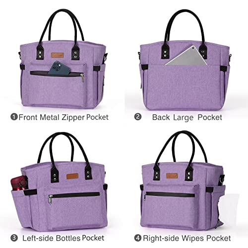 Insulated Lunch Bag for Women Men,Adult Lunch Box for Women with Adjustable Shoulder Strap,Portable Large Lunch Tote Bag for Office Work Picnic Beach,Reusable Lunch Cooler Bag - color: Purple