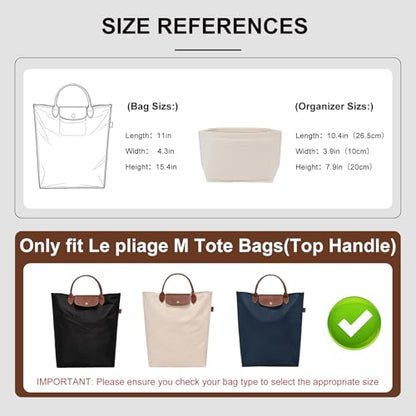 Purse Organizer Insert Compatible with Longchamp Le Pliage M Top Handle Tote Bag, Beige/SM - color: Beige, size: M Tote Bag (Top Handle)