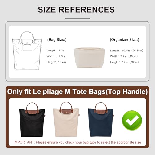 Purse Organizer Insert Compatible with Longchamp Le Pliage M Top Handle Tote Bag, Beige/SM - color: Beige, size: M Tote Bag (Top Handle)
