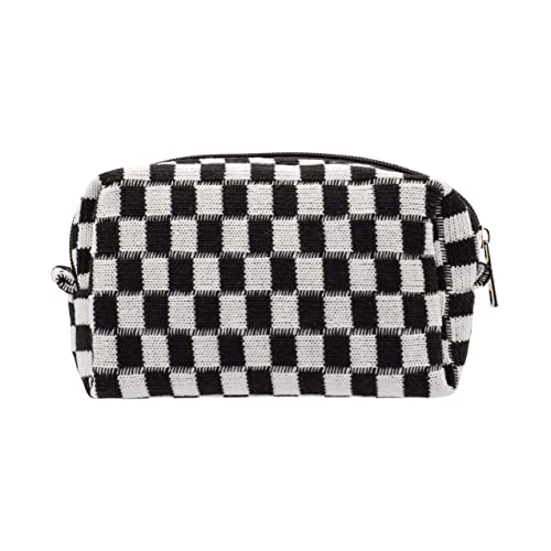 PAZIMIIK Checkered Makeup Bag for Purse Portable Zipper Make Up Pouch Small Cosmetic Case for Travel Accessories (Black) - color: BLACK, size: 1 PCS BOX POUCH