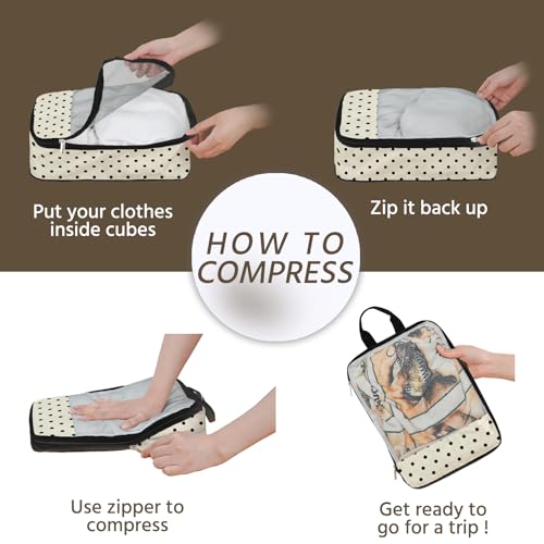 7 Pcs Compression Packing Cubes for Travel, Waterproof Suitcase Luggage Backpack Organizer with Toiletry Bag Travel Essentials for Women/Men-Polka Dots - color: Beige-Polka Dots