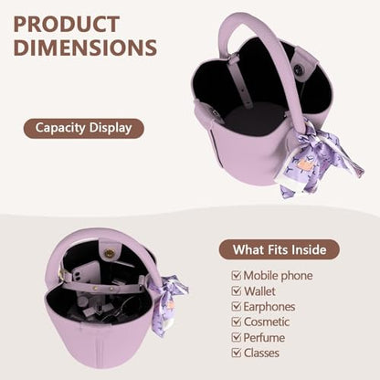 Vegan Leather Bucket Bag for Women Crossbody Bucket Purse with Removable Fashion Bucket Handbag - color: Purple