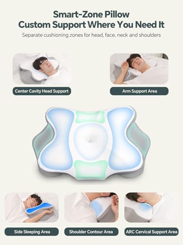 Cervical Neck Pillow for Sleeping, Ergonomic Side Sleeper Pillows for Adults, Cooling Neck Support Pillow for Neck and Shoulder Pain Relief (1 Pack)