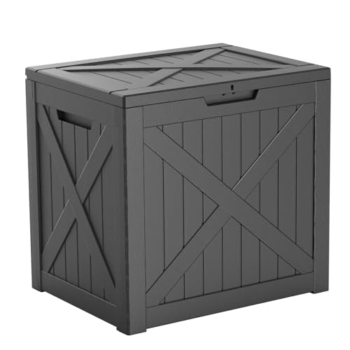 38 Gallon Outdoor Deck Box, Lockable Waterproof Outdoor Storage Boxes For Garden Tools,Indoor Cushions,Accessories Outside Storage Resin Weatherproof Container(Black) - color: Black, size: 38 Gallon