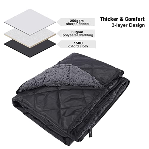 REDCAMP 50"x59" Large Warm Camping Blanket Waterproof & Windproof with Fleece Lining, Outdoor Blanket for Cold Weather Stadium Picnic Travel, Machine Washable Black - color: Black&grey/50"x59"