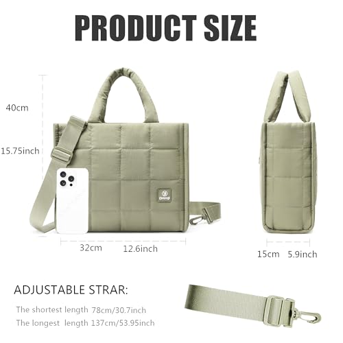 Quilted Crossbody Bags for Women,Puffer Weekender Overnight Bag,Purse Handbag Organizer,Small Tote Bags Shoulder Bag - color: Khaki