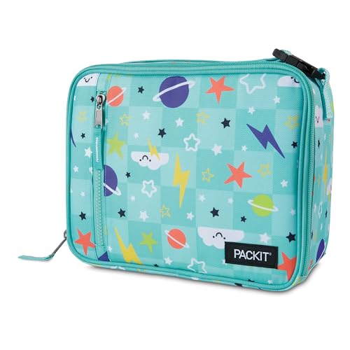 PackIt Freezable Classic Lunch Box, Happy Clouds, Built with EcoFreeze Technology, Collapsible, Reusable, Zip Closure With Zip Front Pocket and Buckle Handle, Designed for Fresh Lunch On the Go - color: Happy Clouds