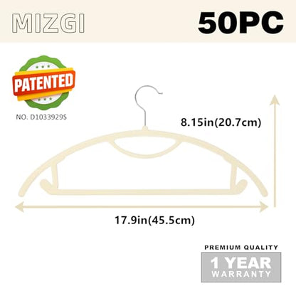 MIZGI Premium Velvet Hangers 50-Pack,No Shoulder Bump Hangers W/Tie Bar Ultra Thin Space Saving Non Slip Hanger Heavy Duty Felt Rounded Clothes Hanger for Sweaters,Coat,Jackets,Pants,Shirts - color: Ivory