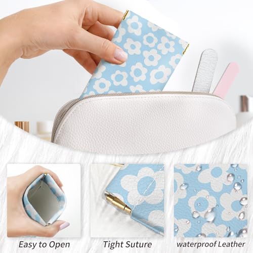 Glasses Case Soft, Eyeglass Cases for Women Portable Squeeze Top PU Leather 2 Pack Glasses Pouch with Cleaning Cloth - color: 2pcs Pink Flowers+blue Flowers