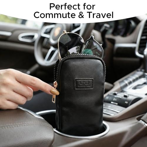 KINIVA Double Eyeglass Case for Men Women, 2-in-1 PU Dual Sunglasses Case, Scratch-Proof Travel Eyeglass Holder for Purse Car - style: Black Smooth