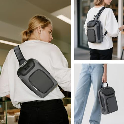 reeyee Anti-Theft Sling Bag with Lock, Waterproof Crossbody Backpack Fits 11 inch Tablet, Men's Shoulder Chest Bag - color: Gray