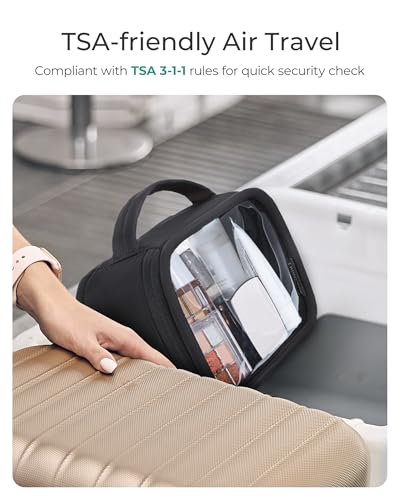 BAGSMART TSA-Approved Toiletry Bag, Large Opening Clear Makeup Bag with Handle, Quart Sized Travel Toiletry Bag, Carry-On Airline Compliant for Men and Women (Black) - color: Black, size: Medium