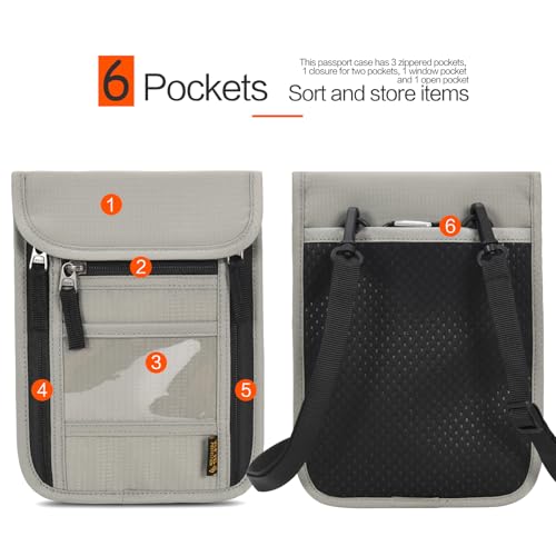 Neck Wallet Lightweight RFID Blocking Waterproof Travel Pouch Passport Wallets for Women Men - color: B-Light Grey)
