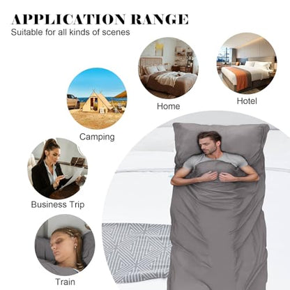 Sleeping Bag Liner,Travel Sheet & Adult Sleep Sack, Camping Sheets Travel Sleep Sack for Backpacking,Hotels & Hostels -Lightweight Single &Double Travel Sheet Camping Sheets - color: Single Gray