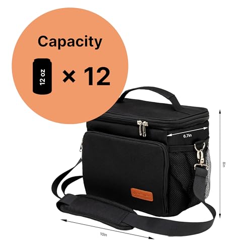 Carrywell (Not Made In China) Insulated Lunch Bag For Men, Men's Lunch Box, Leakproof, Collapsible, Soft Sided Cooler W/Adjustable Shoulder Strap, Black - color: Black