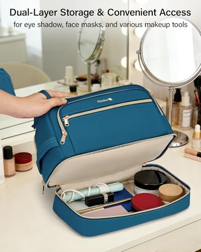 Hanke Travel Toiletry Bag, Lightweight Wide-open Makeup Bag, Dual-Layer Travel Bag for Toiletries Water-Resistant Cosmetic Bags Large Toiletry Bags for Women & Men, Travel Essentials, Navy Blue - color: Navy Blue