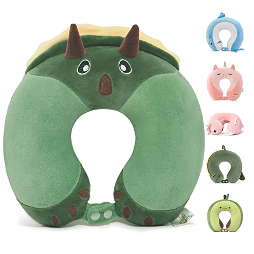 Niuniu Daddy Triceratops Kids Travel Neck Pillow (3-8 Y/O), Memory Foam Toddler Pillows for Head & Chin Support, Cute Sleeping Essentials for Car Seat, Airplane, Stroller and Long Road Trip - color: Triceratops, size: Kids (Ages 3-8)