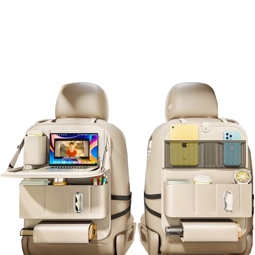 XDV Car Seat Organizers,Multi-functional Back Seat Protectors, Storage Pouches, Child kicking prevention and Tray Holders (for Cars, Kids, Seat Back and Rear Seats) (Beige, 2 Pcs) - color: Beige, size: 2 Pcs