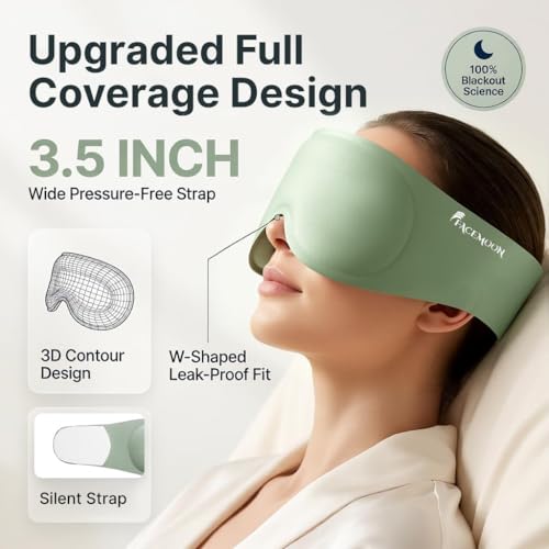 3D Contoured Weighted Sleep Mask: Full Coverage Eye Mask for Night Shift Workers, Blackout Eye Cover Design - Soft Memory Foam, Daytime Nap Gadget After Late Hours, Bedroom and Night Use - color: Full-coverage Green