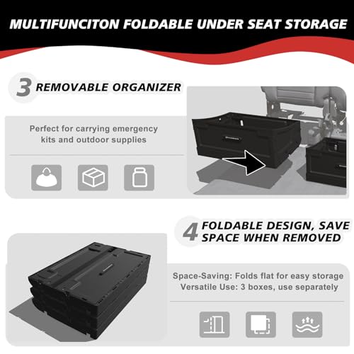 VaultsOnWheels Foldable Under Seat Storage Box for Ford F150 2015-2026 SuperCrew/Crew Cab&F250 F350 F450 2017-2026 SuperDuty Accessories, Console Organizer with Snap Latches, Detachable Truck Tool Box - size: 1）F150|2015+|Fold underseat storage