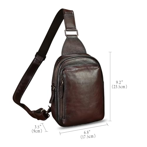 Genuine Leather Small Sling Bag for Women and Men Crossbody Bag Chest Bag Sling Backpack Purses for Hiking Sports Travel - color: Coffee