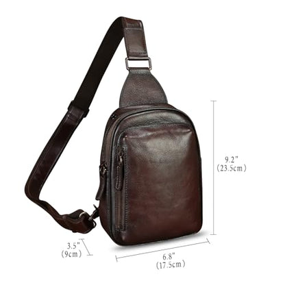 Genuine Leather Small Sling Bag for Women and Men Crossbody Bag Chest Bag Sling Backpack Purses for Hiking Sports Travel - color: Coffee