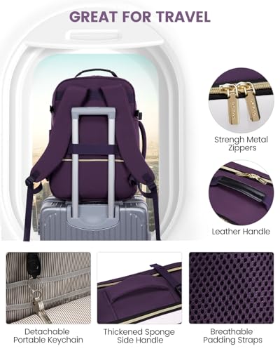 LOVEVOOK 50L Travel Backpack for Women & Men, Airline Approved Carry On Luggage with 3 Packing Cubes, TSA Overnight Bags, Waterproof Personal Item Bag, Weekender Essentials Backpacks fits 17" Laptop - color: Purple-beige-black, size: X-Large