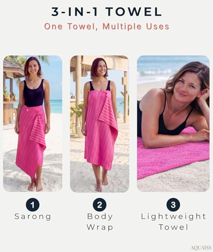 3-in-1 Wearable Beach Wrap & Lightweight Travel Towel – Sarong with Secure Button Closure, Quick-Dry Sand-Free Microfiber, Adjustable Fit (64”x33”, Fits S–4X), Compact Pool & Beach Essential - color: Pink - Blue Lines