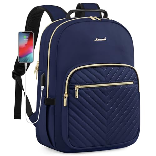 LOVEVOOK Laptop Backpack Purse for Women, Work Business Travel Computer Bags, College Nurse Backpack for Womens, Quilted Casual Daypack with USB Port, Fit 15.6 Inch Laptop, Navy - color: Navy, size: 15.6-Inch
