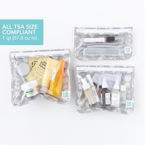 Bumkins Travel Bag, Toiletry, TSA Approved Packing Pouch, Zip Bag, Quart Size Airline Compliant, Clear-Sided, Set of 3 Sizes - color: A4 Lunar Gray, style: Bumkins