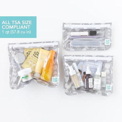 Bumkins Travel Bag, Toiletry, TSA Approved Packing Pouch, Zip Bag, Quart Size Airline Compliant, Clear-Sided, Set of 3 Sizes - color: A4 Lunar Gray, style: Bumkins