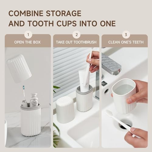 Topavatop Toothbrush Travel Case, 2 in 1 Toothbrush Holder and Rinse Cup, Large Capacity Toothbrush Cup with Cover, Portable Travel Toothbrush Holder for Traveling, Camping, Trip - 1Pcs - White - color: White