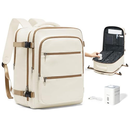 Vacuum Backpack Travel with Pump,Vacuum Sealed Backpack,Travel Backpack with Vacuum System,40x30x20 Airbag Travel,Laptop Vacpack Backpacks Bag Airline Flight Approved,Beige - color: A12-beige Brown-with Pump
