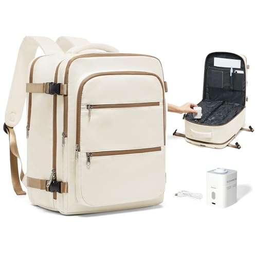 Vacuum Backpack Travel with Pump,Vacuum Sealed Backpack,Travel Backpack with Vacuum System,40x30x20 Airbag Travel,Laptop Vacpack Backpacks Bag Airline Flight Approved,Beige - color: A12-beige Brown-with Pump