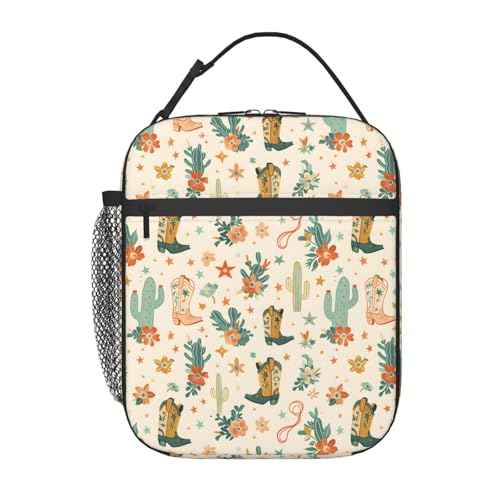 Insulated Lunch Box for Kids Boys Girls, Reusable Lunch Bag for School, Office, Work, Picnic, Travel, Western Cowboy Boots and Cacti Lunch Box - color: lunch box 67