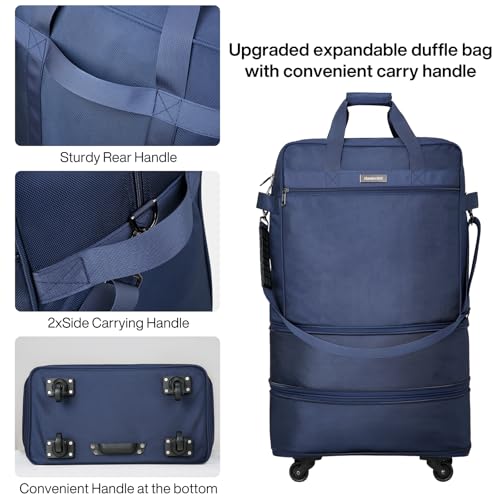 Hanke Suitcases with Wheels Expandable Foldable Luggage Bag Suitcase Collapsible Rolling Travel Bag Duffel Bag for Men Women Lightweight Suitcases without Telescoping Handle, Blue - color: Blue Upgrade Version