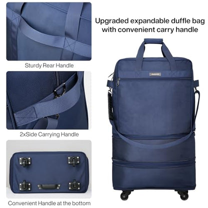 Hanke Suitcases with Wheels Expandable Foldable Luggage Bag Suitcase Collapsible Rolling Travel Bag Duffel Bag for Men Women Lightweight Suitcases without Telescoping Handle, Blue - color: Blue Upgrade Version