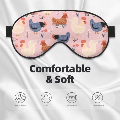Sleep Mask Cute Chickens and Flowers Comfortable Eye Mask with Adjustable Strap Soft Eye Cover Blindfold for Travel Yoga Nap Shift Work - color: Cute Chickens and Flowers