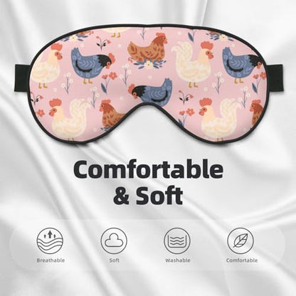 Sleep Mask Cute Chickens and Flowers Comfortable Eye Mask with Adjustable Strap Soft Eye Cover Blindfold for Travel Yoga Nap Shift Work - color: Cute Chickens and Flowers