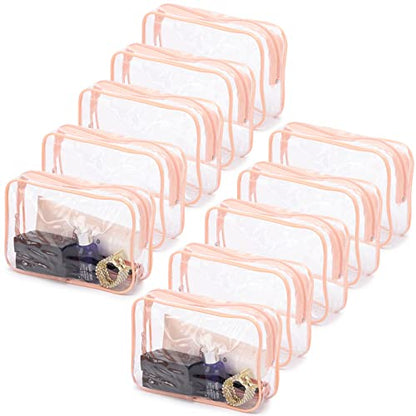 Tbestmax 10 Pcs Clear Cosmetic Bags Small Makeup Bags Portable Waterproof Travel Toiletry Bags Organizer Peach Pink, 7.5"x 4.8"x 2.3" - color: Medium - Peach Pink