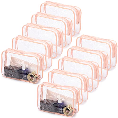 Tbestmax 10 Pcs Clear Cosmetic Bags Small Makeup Bags Portable Waterproof Travel Toiletry Bags Organizer Peach Pink, 7.5"x 4.8"x 2.3" - color: Medium - Peach Pink