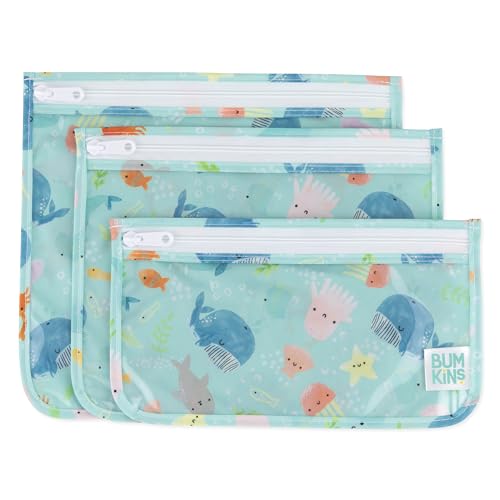 Bumkins Travel Bag, Toiletry, TSA Approved Pouch, Zip Bag, Quart Size Airline Compliant, Clear-Sided, Baby, Diaper Bag Organization, Makeup, Accessories, Packing, Set of 3 Sizes, Ocean Life Blue - color: C1 Ocean Life, style: Bumkins