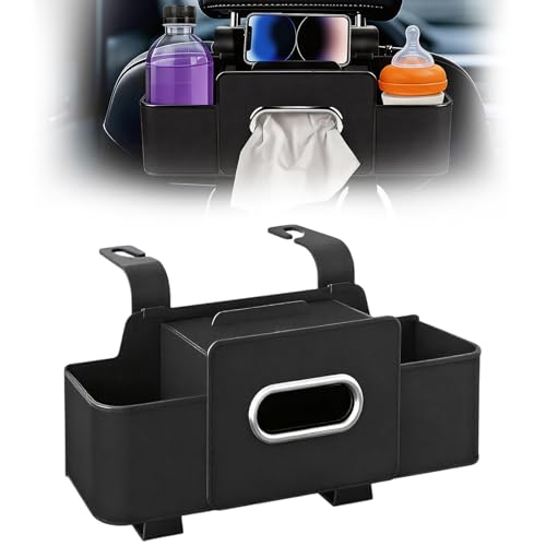 Car Organizer and Storage Box, Multifunctional Car Organizer Back Seat, Large Capacity Car Organizers and Storage Box for Phone, Drinks, Handbag, Travel Use, Compatible with Most Vehicles (Black)