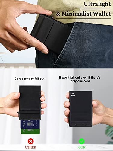 TOYFID Slim Wallet for Men - Pop Up Card Holder Wallet,Minimalist Business Wallet,Credit Card Wallet with Money Pocket,Metal Card Case Wallet,RFID Blocking,Can Hold 6 Credit Cards - color: black B